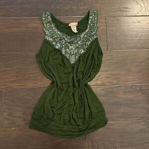Sequin Body Central Olive Green Embellished Tank Top Medium